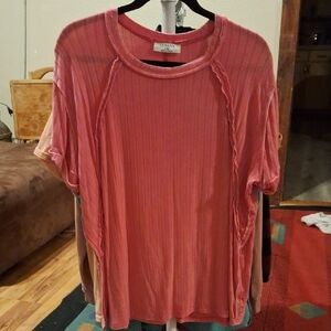 Zenana Outfitters Dusty Coral Ribbed Short Sleeve Tee